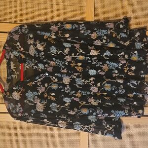 Cocomo Black and Floral Patterned Top 2X Button Top Lined Office Career